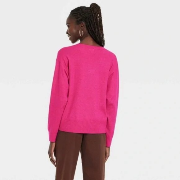 A New Day | NWTs Women’s Gauge V-Neck Raspberry Pink Sweater Sz L - Picture 2 of 9